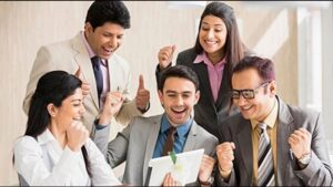 Corporate leadership team in a modern office